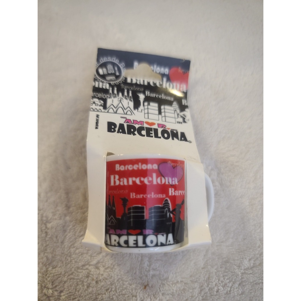 Barcelona Spain Souvenir Mini Mug Red Black Skyline Tiny Trinket Wanda's